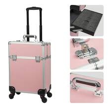 Multi-Tier Aluminum Makeup Trolley – Portable Rolling Cosmetic Organizer With Lockable Design, Detachable Beauty Box - Pink - View 7