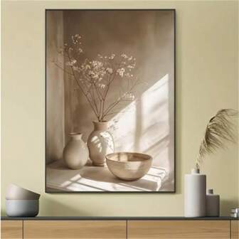 1 pieza Póster enmarcado opcional Artes de pared modernas Arreglo abstracto de jarrón y flores Impresión de arte en lienzo - Decoración de pared Póster para dormitorio y sala de estar