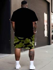 Men's Street Casual Sports Set - Polyester Knit Fabric, Round Neck Design, Drawstring Shorts, Pockets, Regular Fit, Suitable For Plus Size - Cool Camouflage "Evil Face" Print Design - Multicolor - View 2
