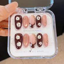 10pcs Handmade Acrylic Nail Stickers, Suitable For Autumn/Winter, Round Shape, Autumn Nail Art Design, Press-On Nails, Short Press-On Nails, False Nails, Short Acrylic Press-On Nails, Handmade Press-On Nails, Removable And Reusable - Multicolor - View 9