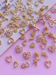 30/50 piezas de decoraciones para uñas de San Valentín, diseño de corazones y rosas de aleación, decoración de arte de uñas DIY, estilo Y2K y punk, accesorios para uñas, una variedad de estilos mezclados, accesorios utilizados para decorar las uñas
