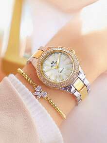 2PCS Fashion Luxury Diamond Inlaid Popular Women's Watch Set, Round Dial With Classic Diamond Inlaid Chain Bracelet, Fashionable And Charming, The First Choice For Women's Gifts - one-size - View 2