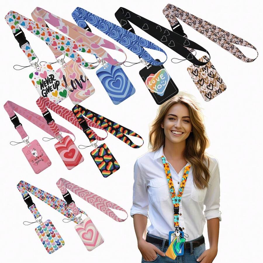 Heart Shape Print Keychain Ribbon Lanyards For Keys ID Card Collectors Phone Straps Rope Students Badge Holder New - Multicolor - View 1