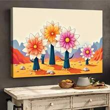 2D Plano, 1 Pieza Arte de Lienzo Floral del Desierto - Marco de Madera Sólida Pintura al Óleo de Paisaje Floral, Decoración de Pared Floral Vibrante Impermeable Lista para Colgar, Adecuada para Sala de Estar, Dormitorio, Oficina, Cafetería, Decoración Natural, Estructura de Marco Envuelto, Interior y Exterior Universalúltiples Tamaños, Puede Colgarse Directamente, Decoración del Hogar, Aporta Diversión Visual al Hogar - Multicolor - Ver 1