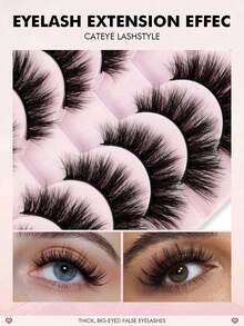 金丽宇10对D卷浓密自然蓬松3D仿貂毛假睫毛，适合持久妆容，适合日常生活、婚礼、约会、派对、旅行、春季等各种场合。 - 黑色 - 查看 5