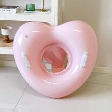 儿童心形充气游泳圈，PVC材质，防倾倒设计，带把手，适合夏季泳池派对和沙滩游戏 - 彩色 - 查看 15