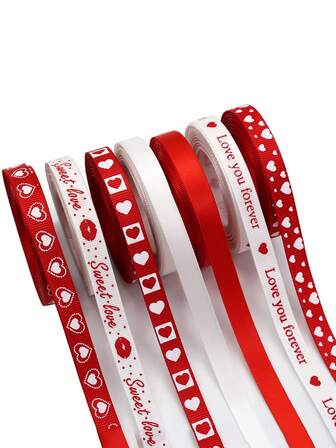 1 Rolle 5 Yard rotes herzförmiges Band, Valentinstag Geschenkstrauß Geschenkband, rotes und weißes herzförmiges Band, geeignet für Geschenke, Strauß Verpackung, Haaraccessoires, Schleifen, Kuchen und Backwaren Geschenkverpackung, perfekt für thematische Partys, Valentinstag Dekorationen, Muttertag Dekorationen und Heimdekoration.