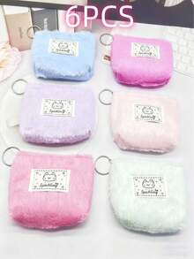3个/6个套装 随机颜色 休闲毛绒女孩零钱包 - 简约短毛绒材质，时尚百搭，适合日常使用 / 时尚女孩钱包，创意钱包，女孩迷你小包，迷你钱包，零钱包，耳机盒，学生礼物，新年礼物，送给女孩的礼物 - 新E - 查看 9