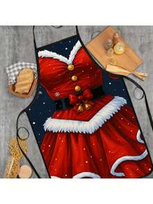 1 Pcs Elegant Christmas-Themed Chef Apron For Women - Red And White Festive Design With Snowflakes, Gold Buttons, And A Ruffled Collar For Maximum Sophistication. Perfect For Baking, Cooking, And Holiday Parties. An Ideal Gift For Couples, Partners, Best Friends, Or Loved Ones Who Enjoy Cooking. Christmas Apron. - 23.58 英吋 x 31.49 英吋 (60cmX80cm) - 查看 4