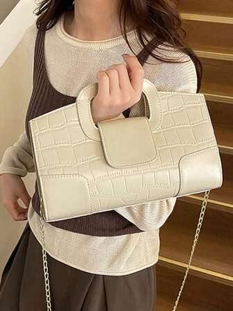 1pc 2025 Spring/Summer New Crocodile Embossed Clutch, Tote, Shoulder Bag, Crossbody Bag, Small Elegant & Chic Purse, Chain Strap