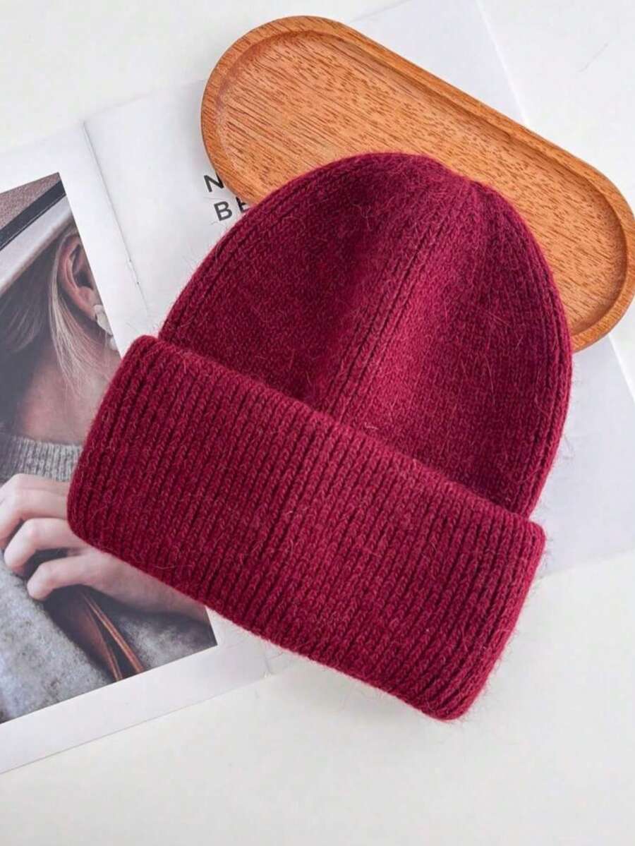 1 Stück weiße gestrickte Mütze mit Umschlag für Frauen, Winter Pelz gestrickte Kappen, weich, lässig, warm, eng anliegend für Schnee, Ski, Laufen, Unisex Erwachsene gestrickte Mütze