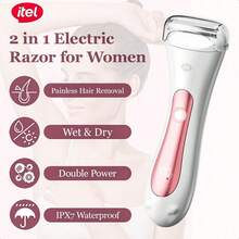 itel IHR-01 可充电女士脱毛器，独特双速设计，干湿两用电动剃须刀，IPX7 级防水，Type-C 快速充电，LED 显示屏，适用于修剪腿部、身体和比基尼部位的毛发。 - 白色 - 查看 2