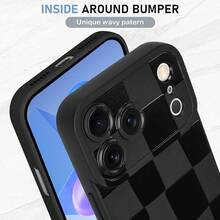 Funda KANGHAR compatible con 14, patrón de cuadros de silicona, funda de teléfono suave y delgada con protección para cámara para chicas y mujeres - Funda de teléfono creativa negra, a prueba de golpes y resistente a caídas, protección completa, adecuada para 17/17ProMax/iPhone16/16Plus/16Pro/16ProMax, iPhone15/15Plus/15Pro/15ProMax, iPhone14/14Plus/14Pro/14ProMax, iPhone13/13Pro/13ProMax, regalo perfecto para novia, novio, Día de San Valentín, Navidad - Negro - Ver 5