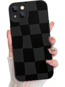 Funda KANGHAR compatible con 14, patrón de cuadros de silicona, funda de teléfono suave y delgada con protección para cámara para chicas y mujeres - Funda de teléfono creativa negra, a prueba de golpes y resistente a caídas, protección completa, adecuada para 17/17ProMax/iPhone16/16Plus/16Pro/16ProMax, iPhone15/15Plus/15Pro/15ProMax, iPhone14/14Plus/14Pro/14ProMax, iPhone13/13Pro/13ProMax, regalo perfecto para novia, novio, Día de San Valentín, Navidad - Negro - Ver 8