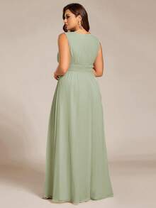 EVERPRETTY Elegant Sleeveless Round Neck Sequin High Waist Sage Green Bridesmaid Dress, Party Dress, Semi-Formal Evening Gown, Valentine's Day Dress - Mint Green - View 2