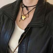 Adjustable Knotted Bow Heart Pendant Necklace, Elegant Choker Necklace - Heartfelt Silver - View 2