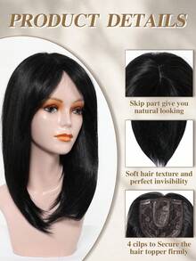 Tapa-Ralos para Cabelos Finos 16 polegadas Peças de Cabelo para Mulheres Tapa-Ralo Adicionando Volume Extra de Cabelo, Peça de Cabelo Preto Natural Liso Super Macio para Uso Diário