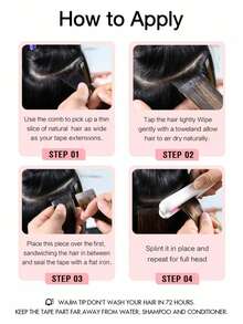 10pcs Mini Tape-In Hair Extensions, Real Human Hair, 12-22 Inch Straight, Invisible Seamless Adhesive, Suitable For Women, Christmas Gift - Multicolor - View 9