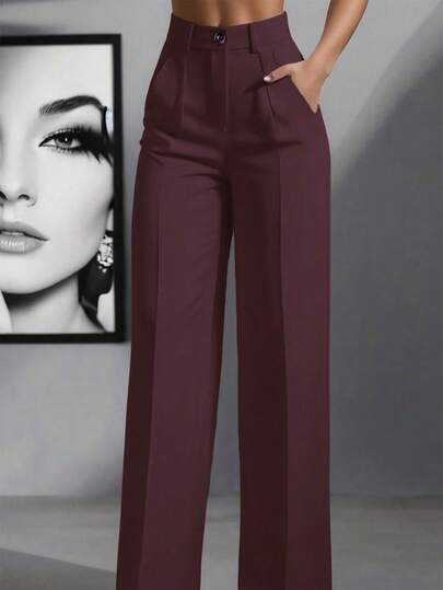 Women's High Waist Pleated Loose Fit Trousers, Suitable For Work And Casual Wear, Spring/Summer