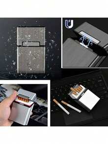 1pc Customized Metal Cigarette Case,Personalized Cigarette Case,Photo Or Portrait,Custom Text Name ,Slim Drawer Design Holds 20 Cigarettes, Elegant Compact Pocket Box, Gift For Boyfriend, Gift For Dad, Gift For Men, Father's Day Gift, Valentine's Day Gift, Mother's Day Gift, Gift For Grandpa, Birthday Gift For Him,Warm Ambience. - Multicolor - View 8