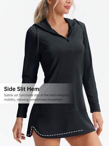 HOTSUIT Women's Hoodie Long Sleeve Shirts With Pocket Half-Zip For Summer Outdoor Running Lightweight Fishing Shirts, Christmas Gift - Black - View 3