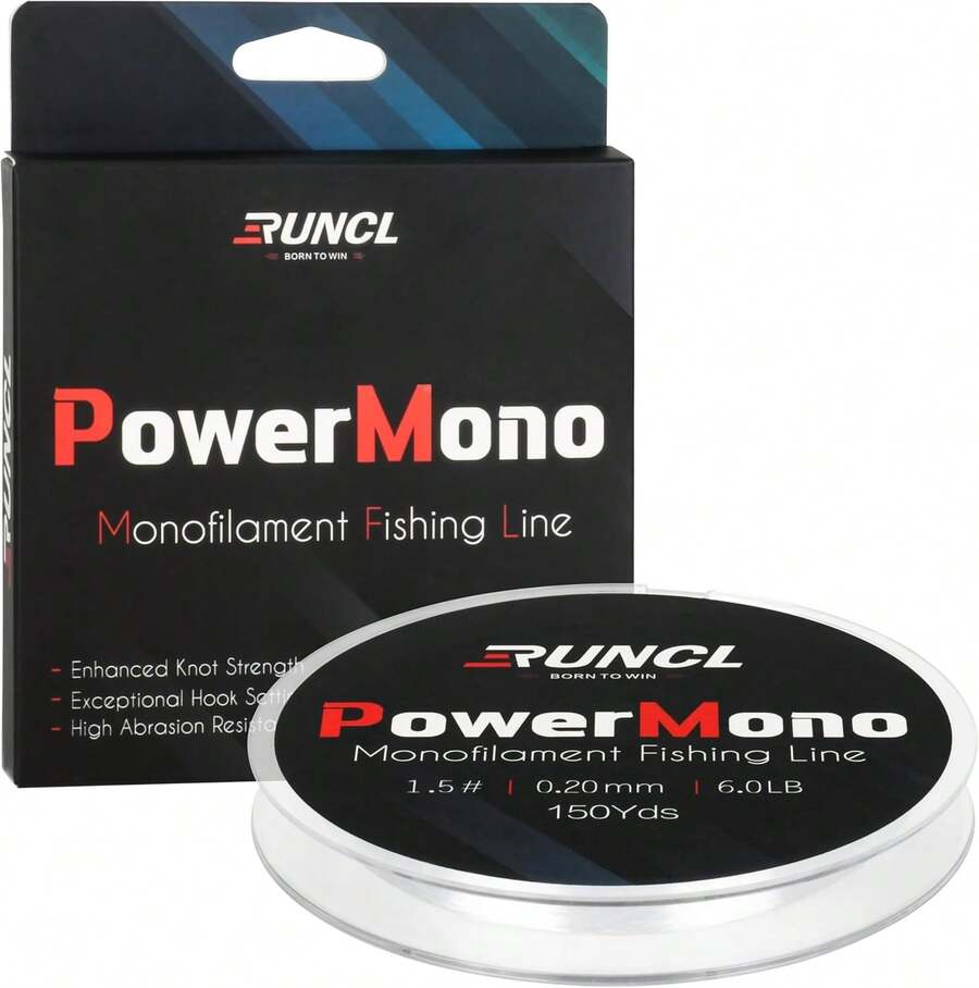 RUNCL PowerMono - Línea de pesca monofilamento 300/500/1000 yardas - Máxima fuerza, amortiguador, suspensión en agua, amigable con nudos, línea de pesca overol de 3 a 35 libras, baja y alta - F - Amarillo - Ver 1