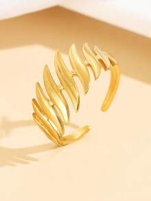 1 pieza Anillo de cadena de perlas huecas elegante y vintage, anillo de acero inoxidable con líneas geométricas en capas personalizado, joyería plateada en oro de 18K impermeable para mujeres, adecuado para festivales - geometría - Ver 2