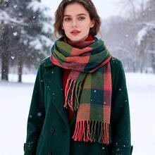 Bufandas gruesas de invierno para mujer,Bufanda Cálida Invierno Chalinas,para clima frío, cálido, de punto grueso cuadros de gran tamaño,Año Nuevo y Regalos de Navidad - Cuadrícula roja y azul - Ver 9