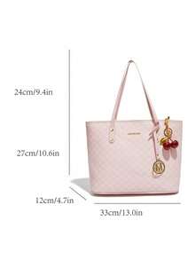 这款时尚新款单肩包采用防水PU材质，饰有字母图案和樱桃吊坠。它是一款容量充足的手提包和商务通勤包，适合购物、通勤、旅行和各种场合。它也是一份很棒的礼物。 - 粉色 - 查看 2