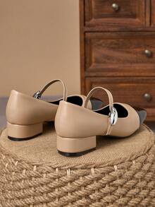 Tacones de plataforma de estilo Mary Jane de dos tonos de piel sintética color caqui - Caqui - Ver 6