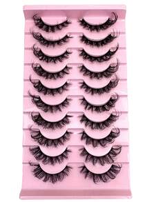10Pairs Manga Lashes Faux Mink Eyelashes Cat Eye Eyelashes Natural Full False Eyelashes Volumized Eyelash Extension Travel Essentials Makeup Tools - 眼尾拉長款 - 查看 2