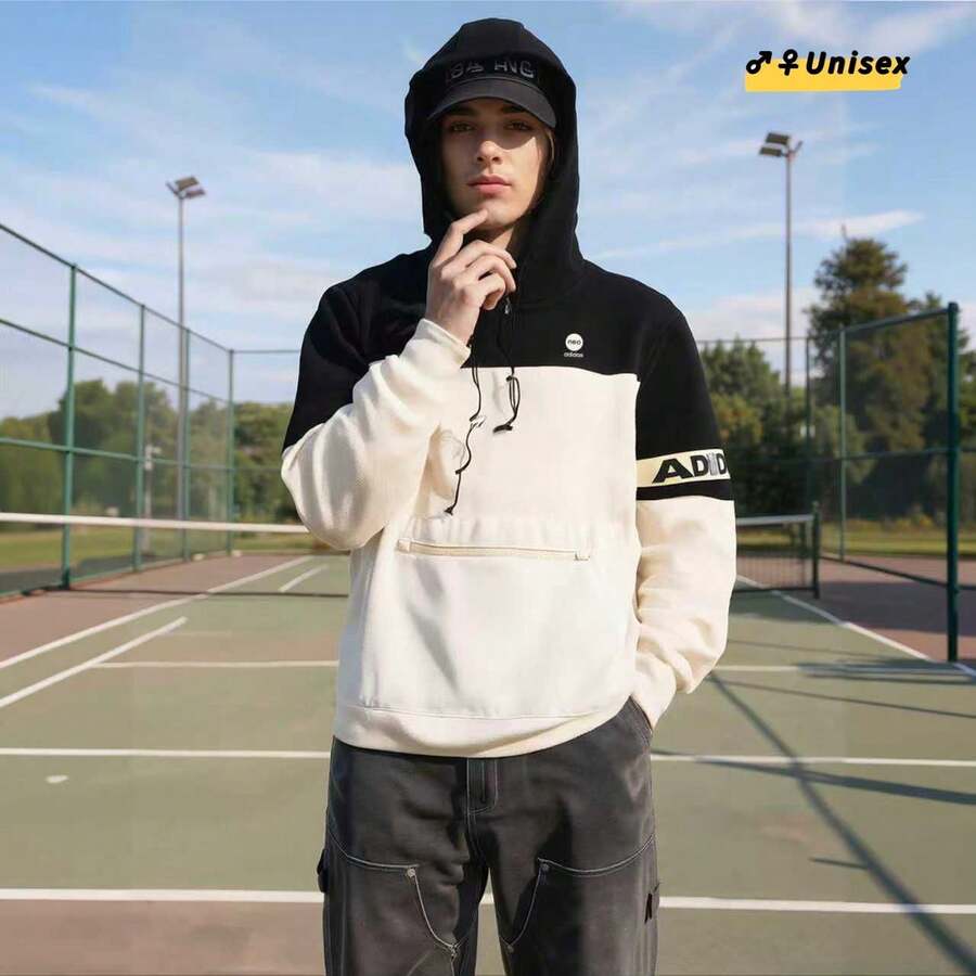 阿迪达斯男女通用休闲套头卫衣 - 黑與白 - 查看 1