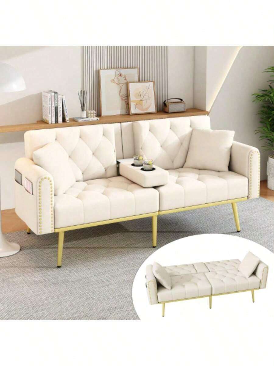 Soffor och soffor - Beige + Sammet + 2 sitsar - Visa 1