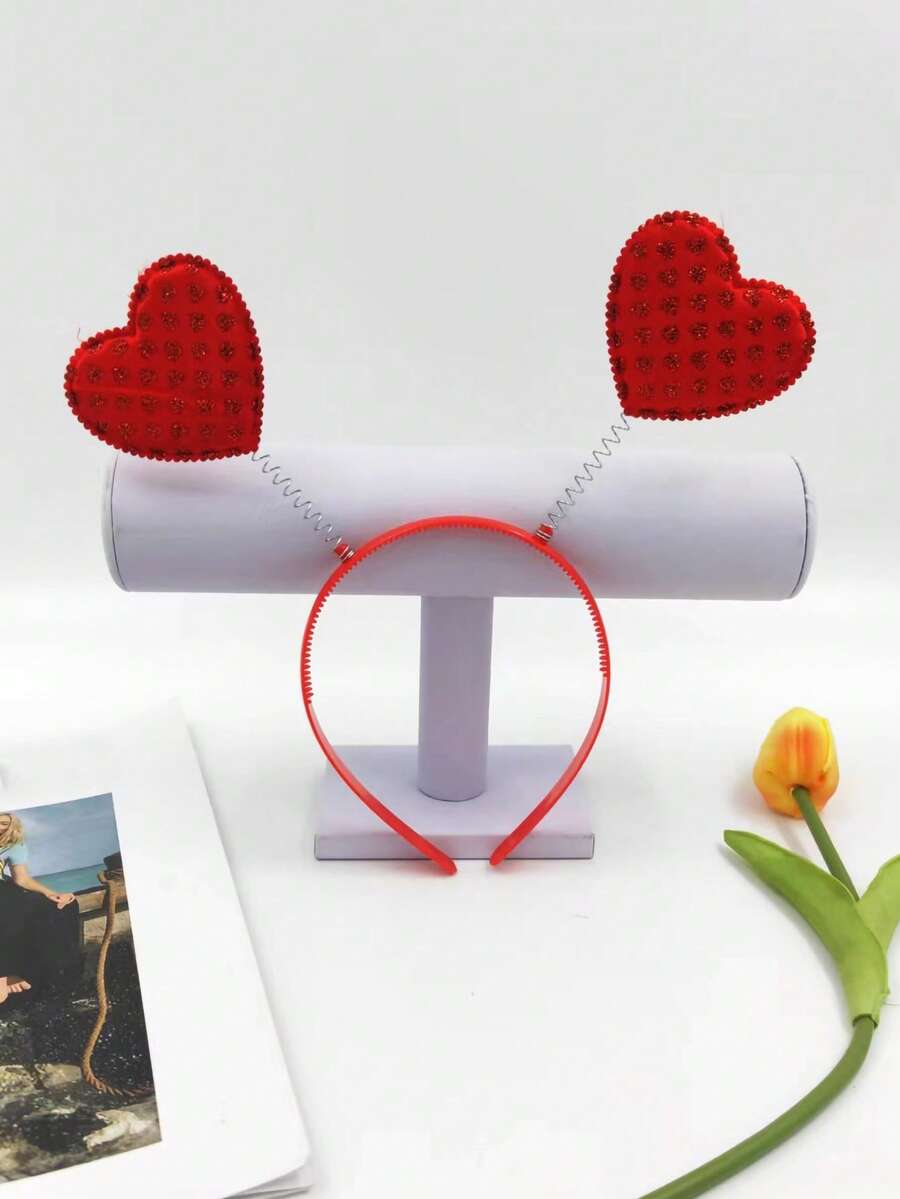 1pc Unisex Valentine's Day Red Heart Headband, Suitable For Couples Date And Valentine's Day Outfit - Red - View 1