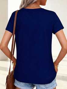 Camiseta de  con Estampado de Leopardo y Letras Jesus para Uso Diario y Ocasiones Casuales - Azul Marino - Ver 2