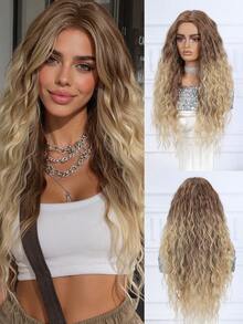 28 Inch Long Ombre Golden Wavy Wig, No Bangs, Curly Wigs For Women, Suitable For Daily Wear, Heat Resistant Synthetic Wig, Suitable For Cosplay, Parties And More, Perfect Gift For Girls - Multicolor - View 6