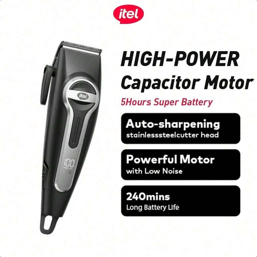 itel IHC-38 Multi-Function Rechargeable Hair Clipper,7000 RPM Powerful Motor,Premium Metal Body Design,Smart Digital Display,Precise Blades For Sharp Cut - Black - View 1