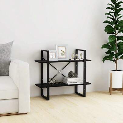 vidaXL Bücherregal mit 2 Ebenen Schwarz 80x30x70 cm Massives Kiefernholz