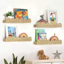 Scalloped Nursery Bookshelf Set Of 4 Picture Ledge Shelf For Wall Decor Woven Straw Paper Floating Shelves For Books Toys Photo Frames Nursery Boho Modern Farmhouse Book Shelf - Packof4 - View 1