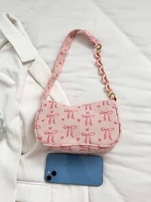 Bolso de hombro casual y versátil con estampado de lazo, color rosa - Rosa - Ver 4