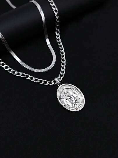 1pc Vintage Titanium Steel Stainless Steel Dragon Pendant, Stylish Layered Necklace For Men, Suitable As Birthday Gift For Friends