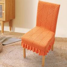 Fundas de silla naranjas con jacquard de hojas y faldón con volantes, elegantes fundas elásticas universales para sillas de comedor. - Naranja - Ver 2