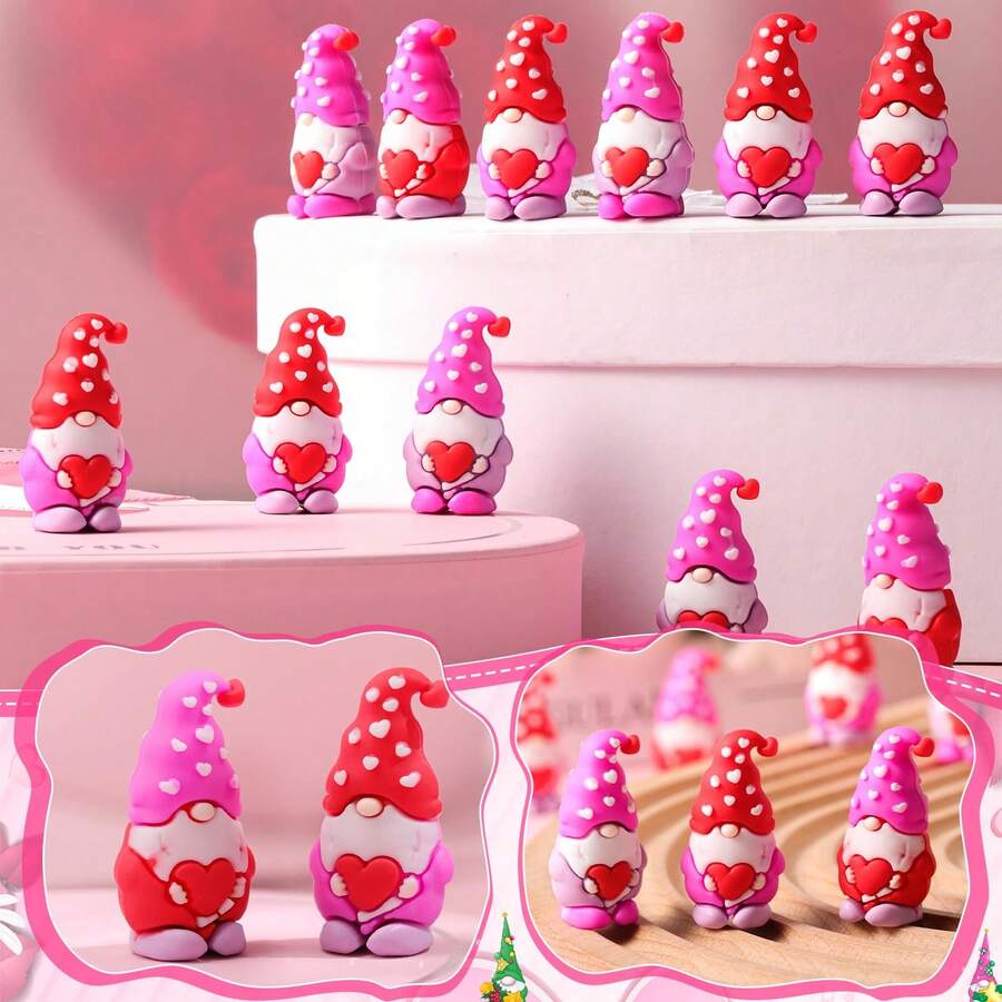 25个粉色心形小矮人装饰品，粉色无脸小矮人，情人节和母亲节迷你小矮人礼物，母亲节礼物，橡胶迷你摆件，母亲节派对小礼物，适合书架展示，展示柜微型装饰 - 彩色 - 查看 1