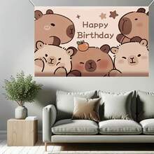 1pc Cute Hamster Birthday Theme Banner, Made Of Polyester Material, Suitable For Weddings, Festival Celebrations, Birthday Parties, Gatherings With Friends, Indoor/Outdoor Decoration, Home Decoration, Garden, Courtyard Decoration, Universal Theme - Multicolor - View 4