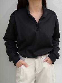 1 قطعة بلوزة كاجوال فضفاضة مريحة للفتيات المراهقات للعودة إلى المدرسة، موضة شارع متعددة الاستخدامات - الأسود - مشاهدة 4