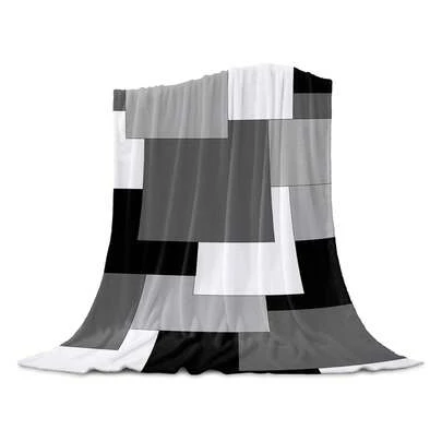 Fleece Blanket Warm Throw Blanket White Grey Black Abstract Geometric Fuzzy Bed Blanket Comfy Microfiber Flannel Blanket, Lightweight Blanket For Couch, Bed, Sofa, 40x50 Inch, Soft Flannel Blanket - Multiple Sizes, Cozy Must-Have