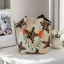 1pc Women's Casual Geometric Star & Leopard Print Polyester Crossbody Bag, With Detachable Strap, Magnetic Closure And Large Capacity - Suitable For Daily Use, Travel, Tote Bag, Lightweight Handbag, Large Capacity Bag, Cute Phone Pouch, Work & Travel Bag, Coin Purse, Street Style Bucket Bag - Multicolor - View 8