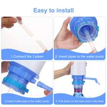 Manual Drinking Water Pump Hand Pressure Drinking Water Pump Dispenser With An Extra Short Tube,Cap Blue And Water Stop Valve 5 Gallon Water Pump Bottle For Traveling,Home,Office,Factory - 藍色 - 查看 5