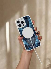 Funda de TPU para iPhone (X/XS/11/12/13/14/15/16) y  (S22/S23/S24/S25) con Diseño Western Estampado de Sombrero y Detalles Artísticos, Protectora Anti-Golpes, Estilo Bohemio para Mu - Azul - Ver 3