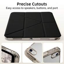 可拆卸Y型折叠平板电脑保护套，兼容iPad 11代 A16 2025、10代、Air 4/5 10.9、Air 11 M2 M3、7代/8代/9代 10.2、5代/6代 9.7、Mini 6/7，支持自动唤醒、多角度多折叠支架、内置笔槽和可拆卸保护盖。 - 黑色 - 查看 4